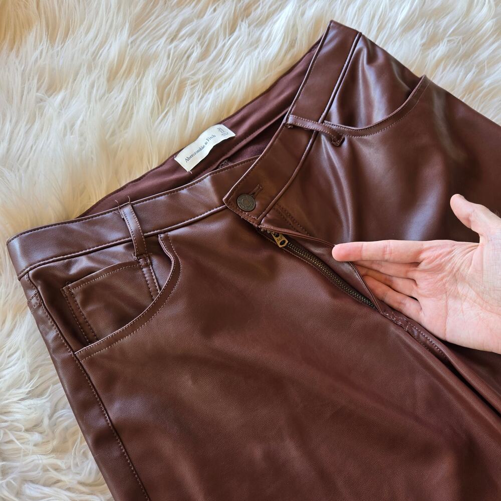 Abercrombie & Fitch Faux Leather Pant NWT 31L Brown Asymmetrical Waist Crossover - Picture 6 of 6